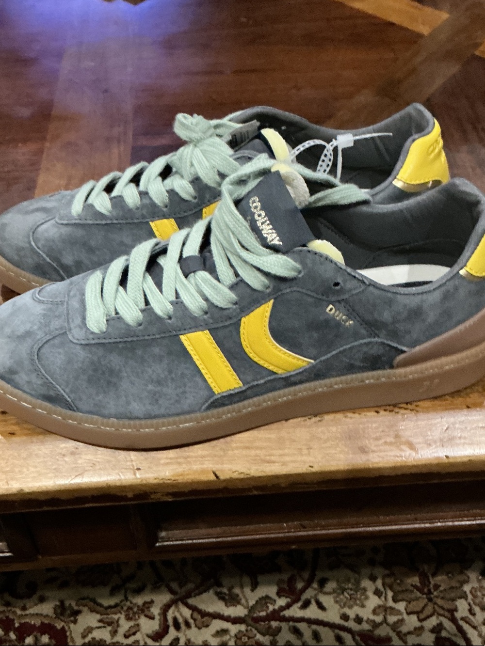 Coolway Duck Men's Gray Suede Sneakers with Yellow Accents